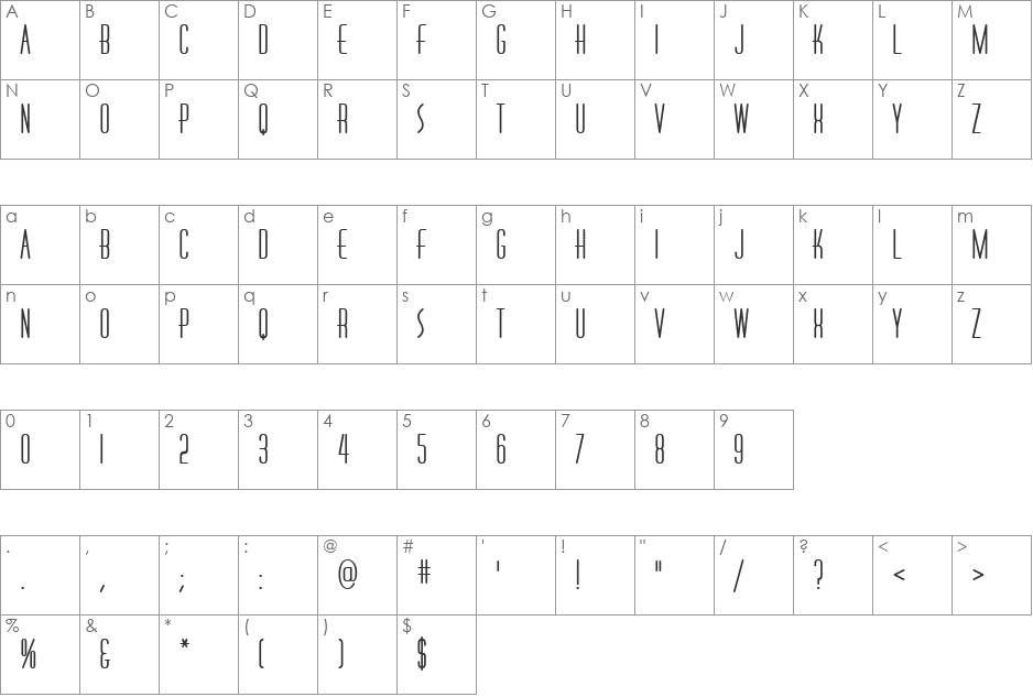 Huxley Vert ICG Alt font character map preview