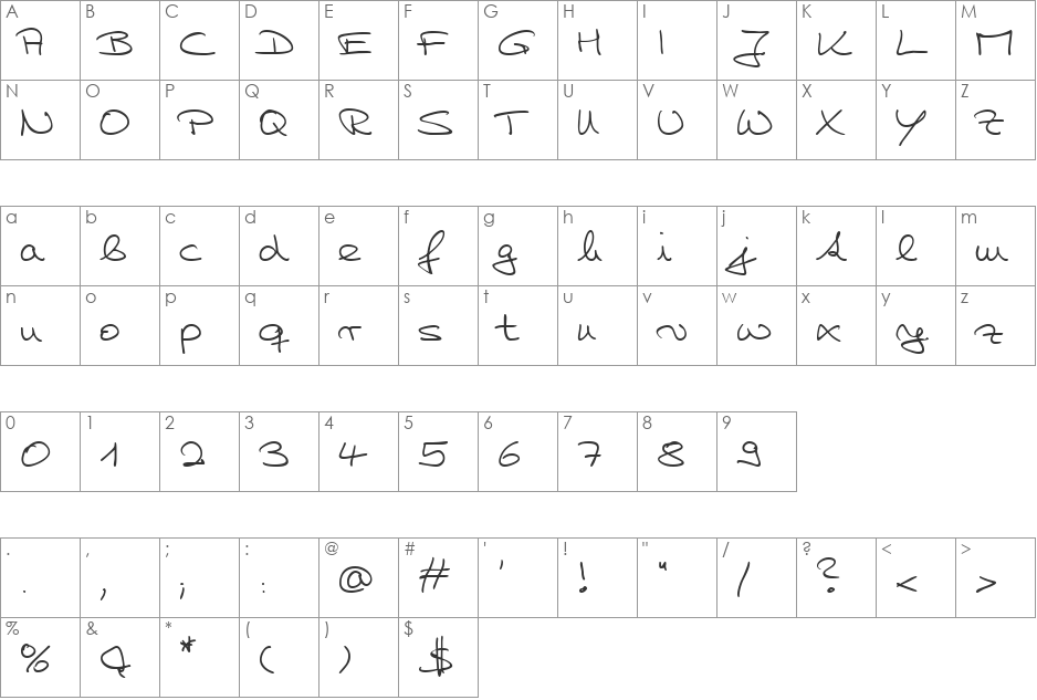 HW Hilly DB font character map preview