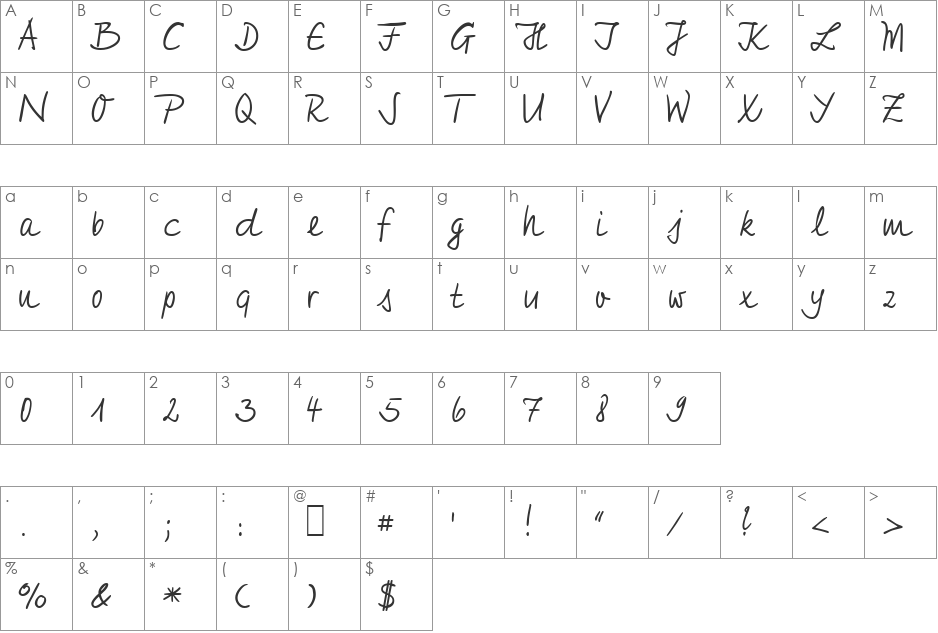 HW Jeff font character map preview