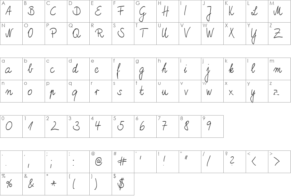 HW Marbo DB font character map preview