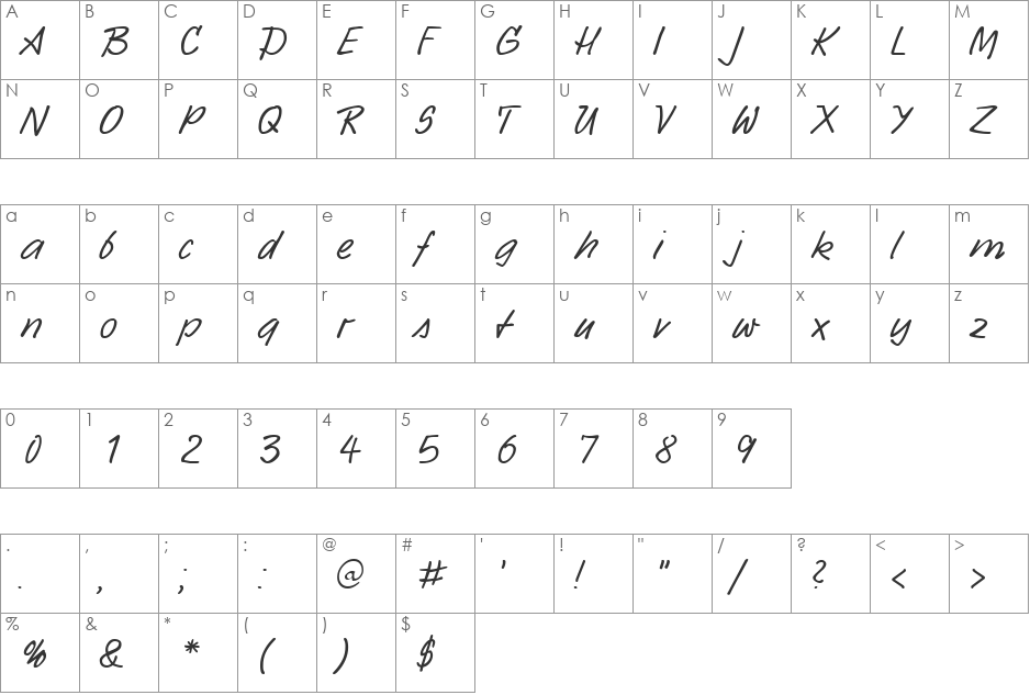 HW Sarx DB font character map preview