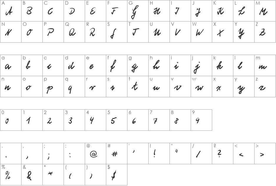 HW Schneid DB font character map preview