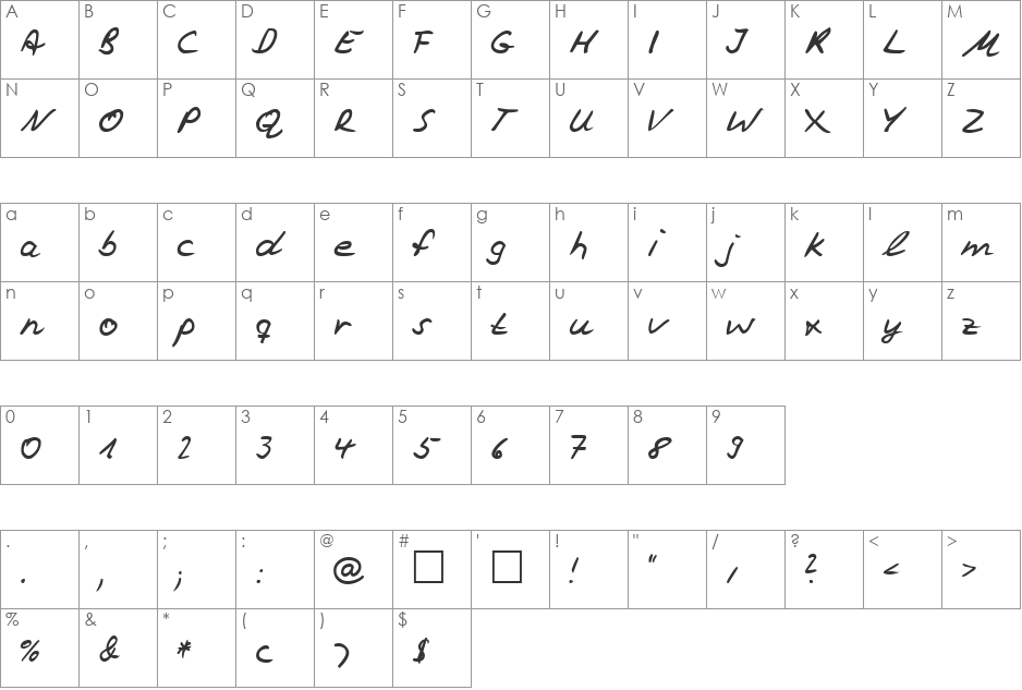HW Vincent DB font character map preview