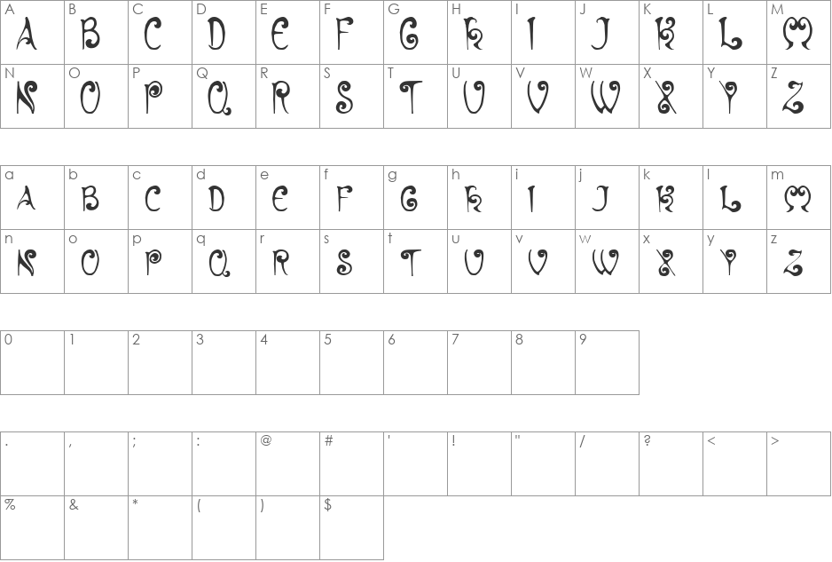 Hyacinth font character map preview