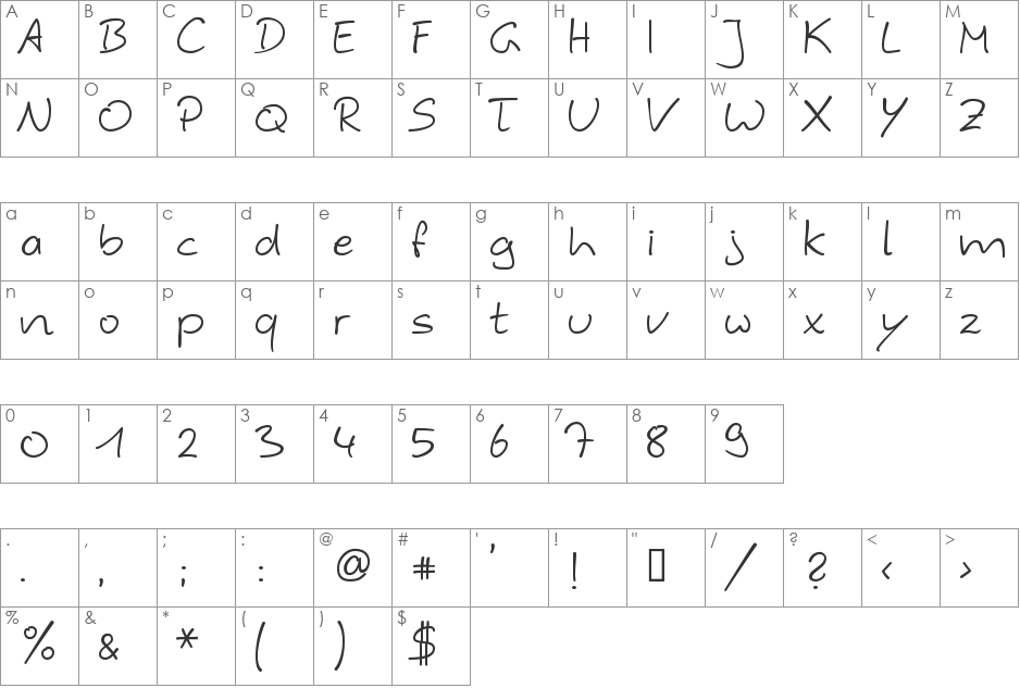 Hybi4 font character map preview