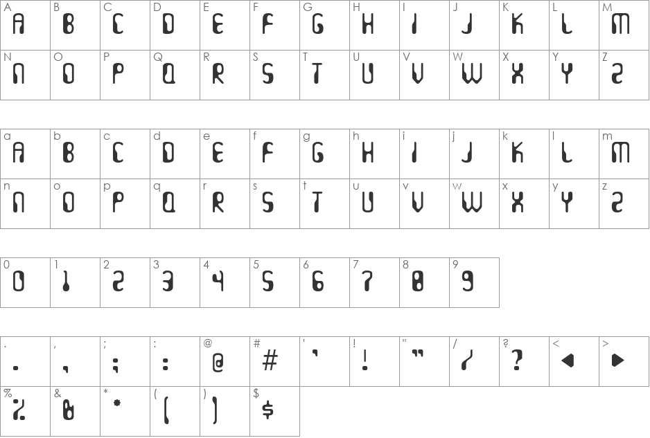 Hydrogen Whiskey font character map preview