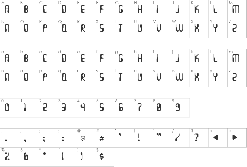 Hydrogen Whiskey font character map preview