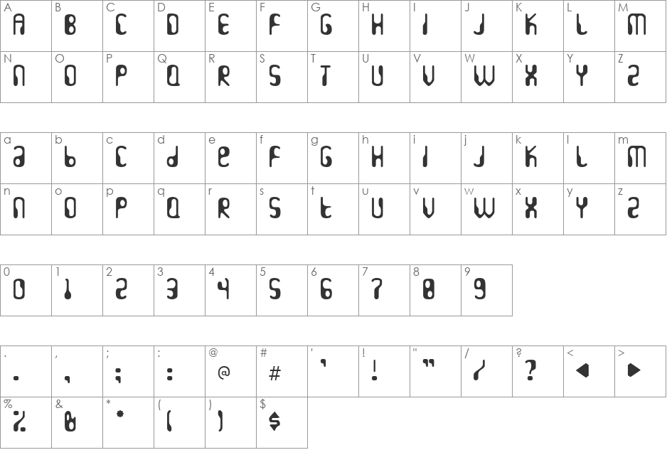 HydrogenWhiskey font character map preview