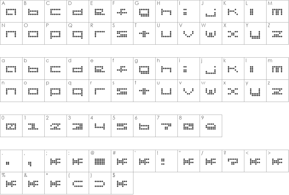 Hydrophonic font character map preview
