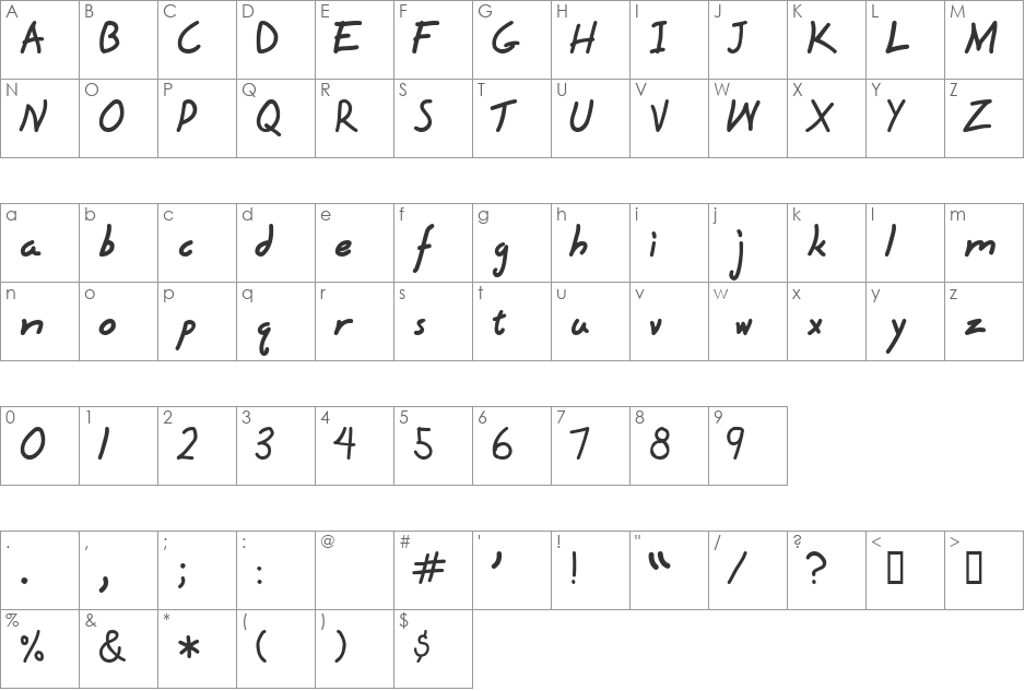 Hyena font character map preview