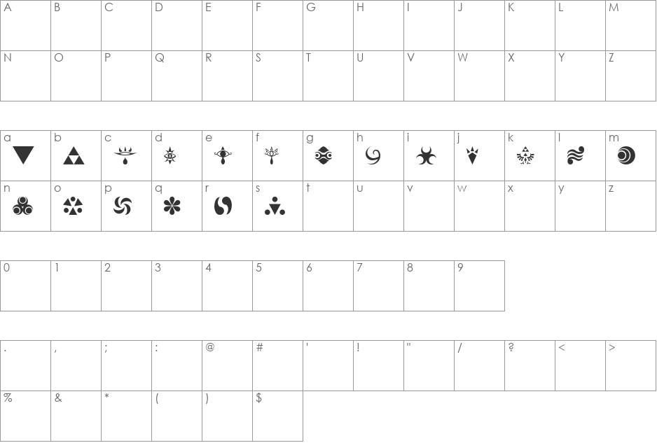 Hylian Symbols font character map preview