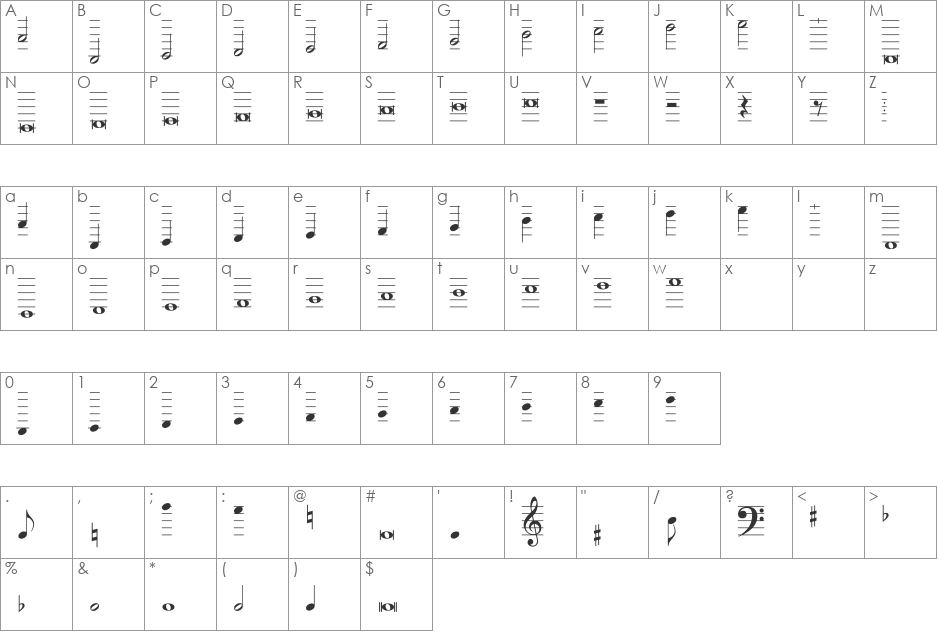 Hymnus FG font character map preview