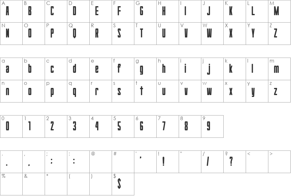 Hyouzi Display font character map preview