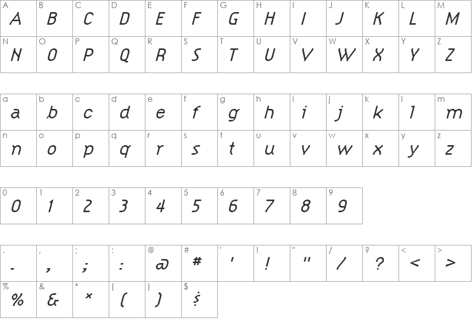 Hype Style font character map preview