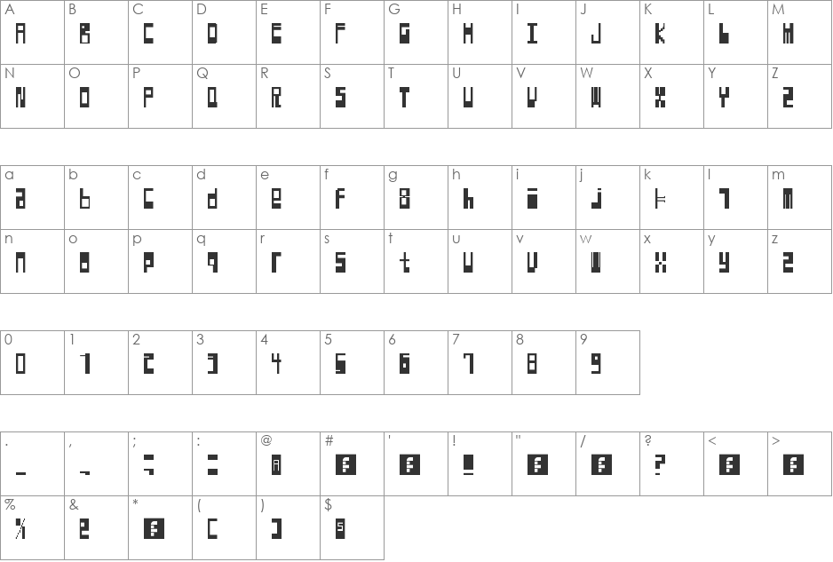 Hyperexcitability font character map preview