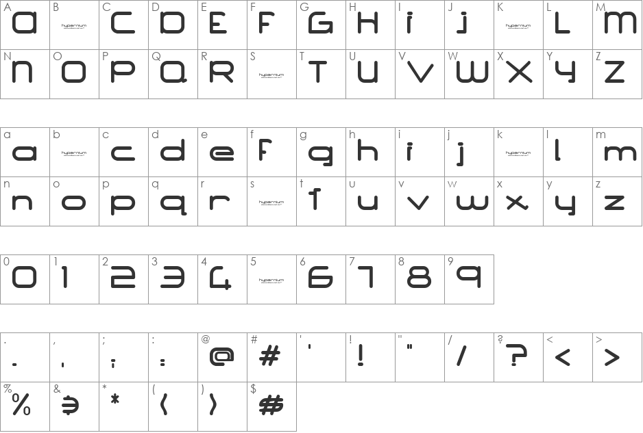 Hypernium(eval) font character map preview