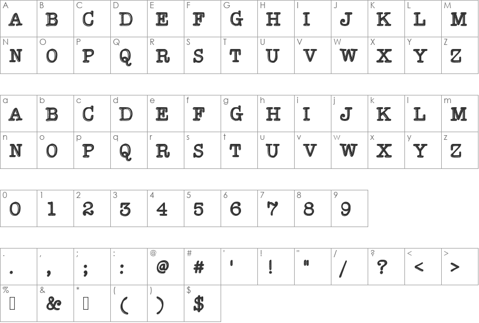 Hypersober font character map preview