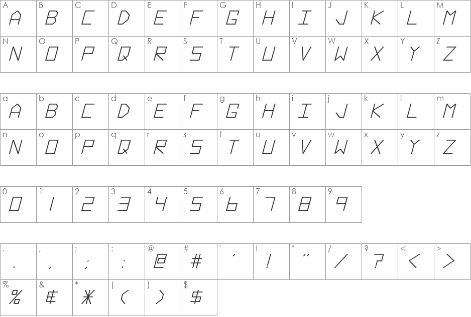 Hyperspace font character map preview