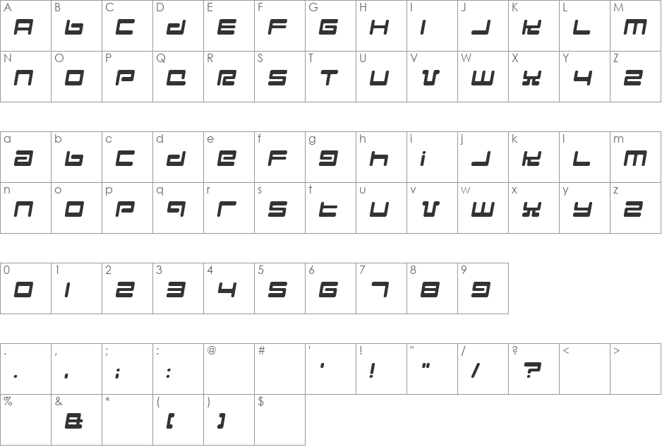 Hyperspeed font character map preview