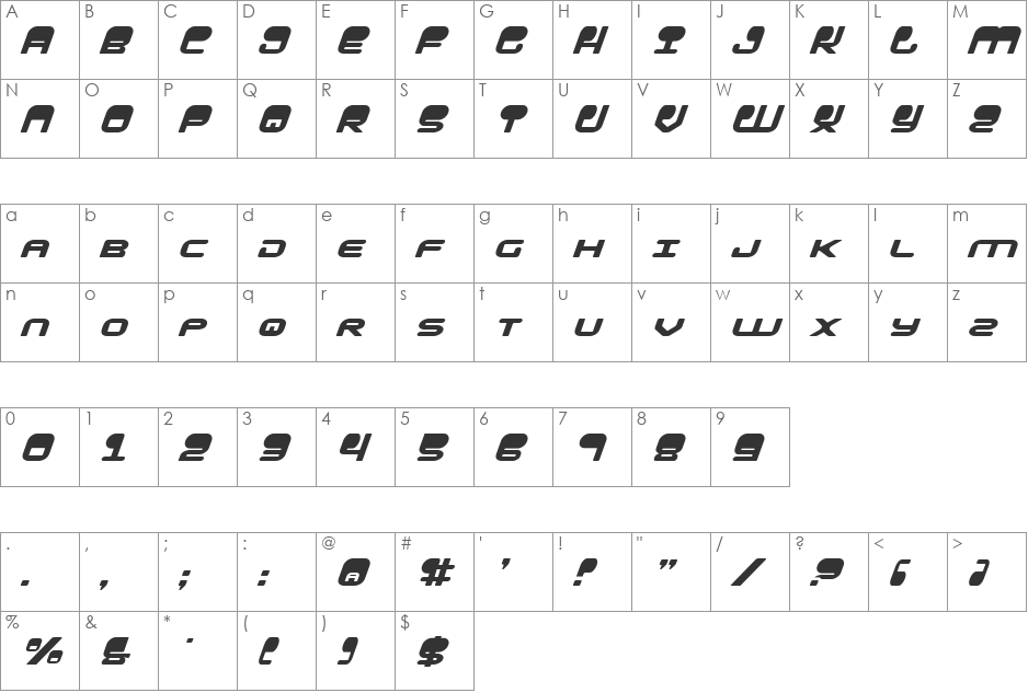 HYPNO Agent Italic font character map preview