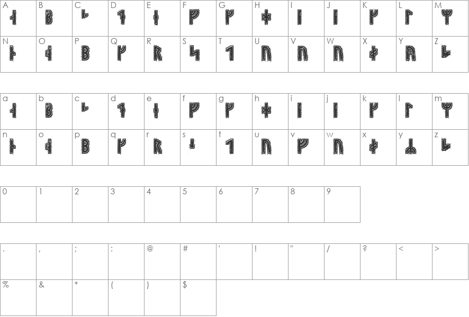 Hyrrokkin Runic font character map preview