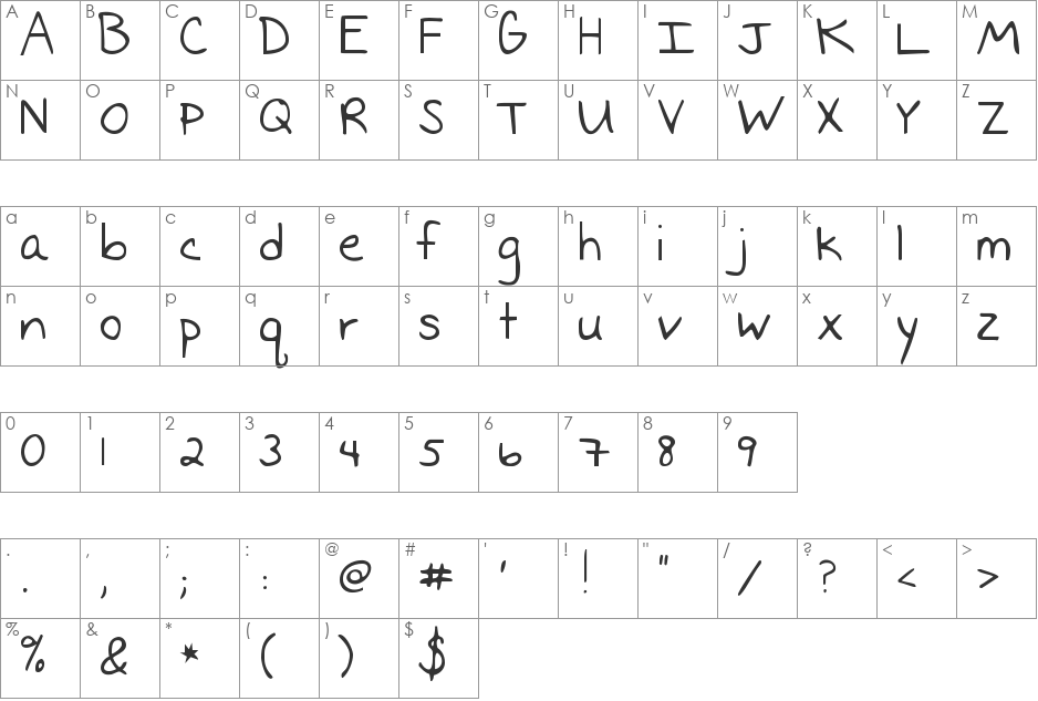 I Missed You font character map preview