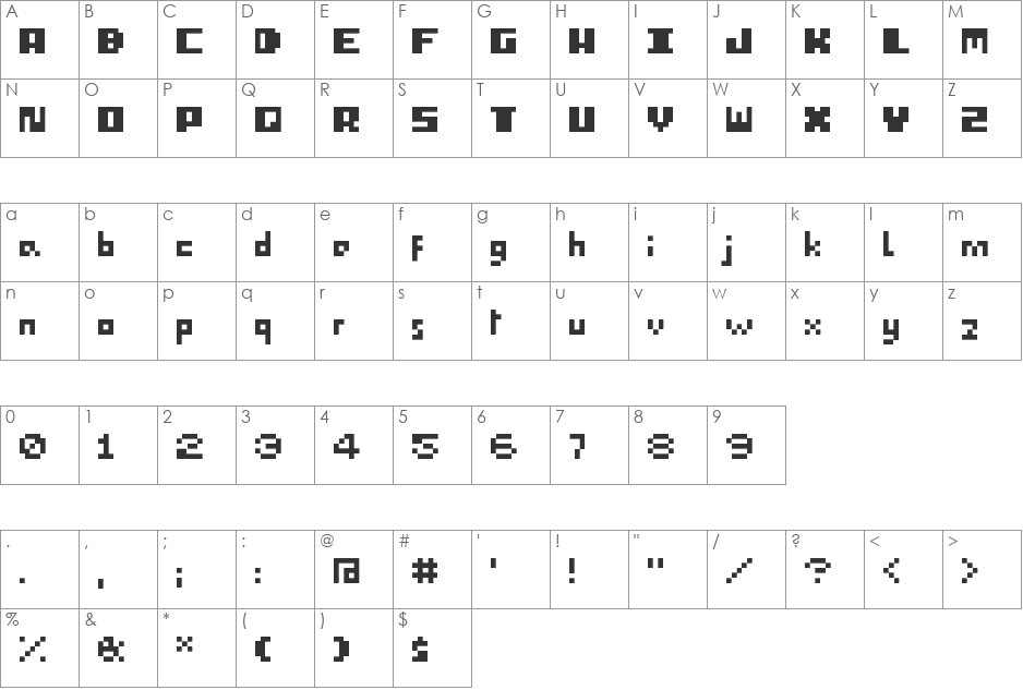 I pixel u font character map preview