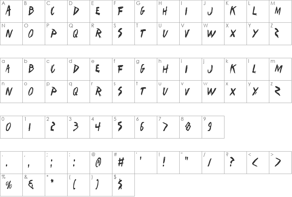 I Want My TTR! Condensed font character map preview
