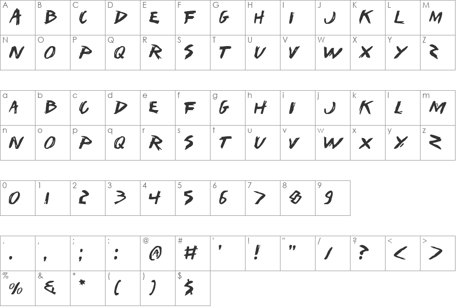 I Want My TTR! Shadow font character map preview