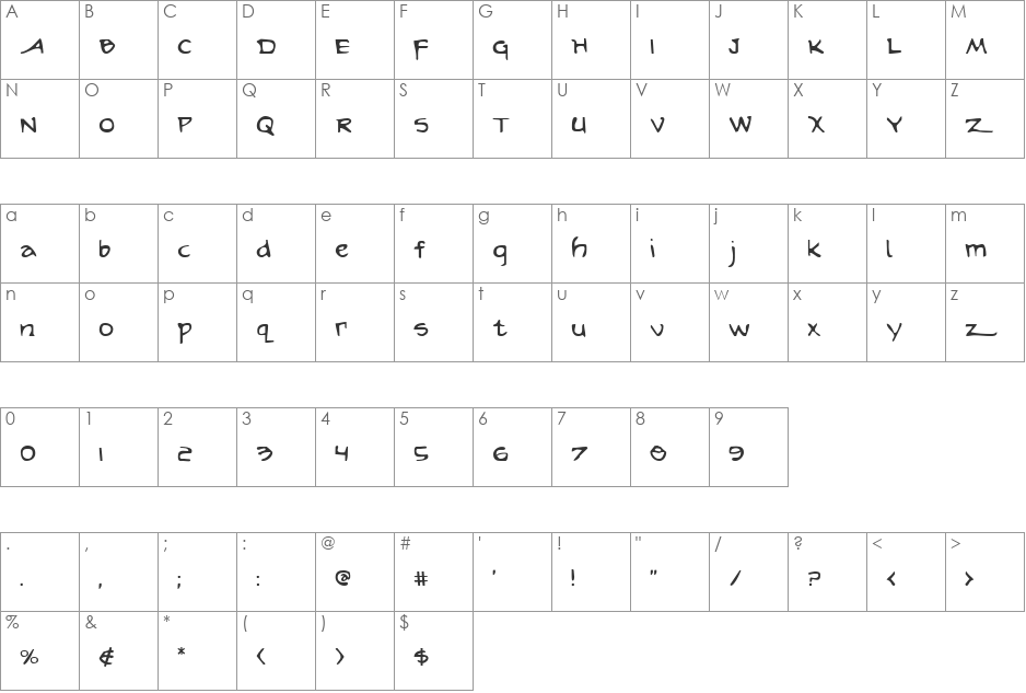 Arilon font character map preview