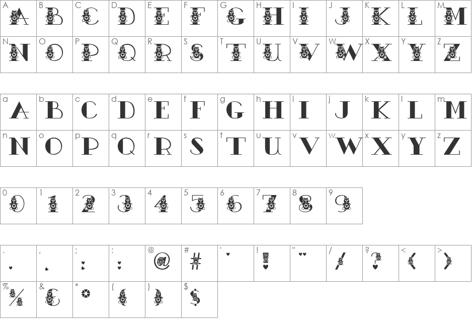 AC2-TeddyBear font character map preview