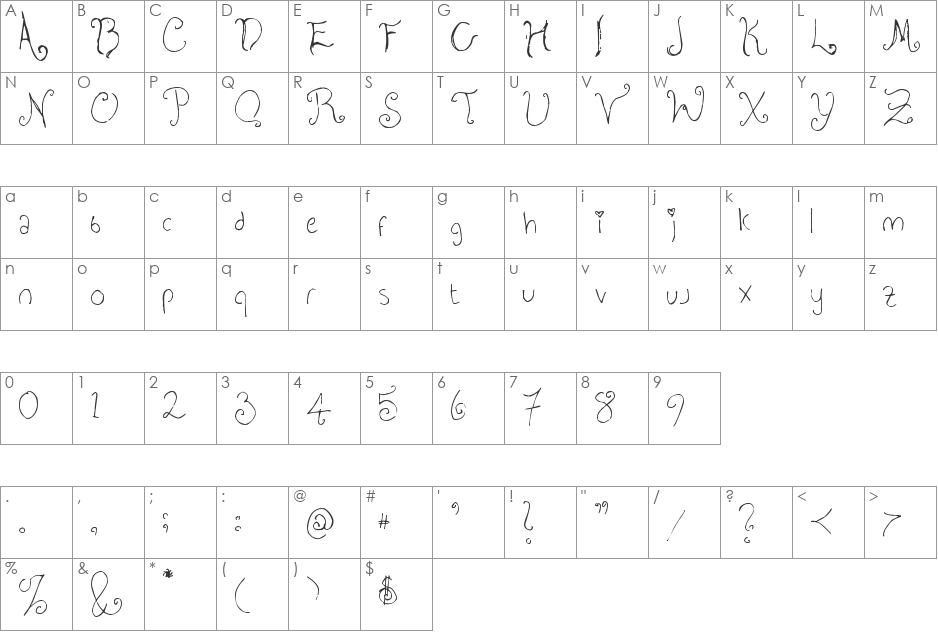 i-hearts font character map preview