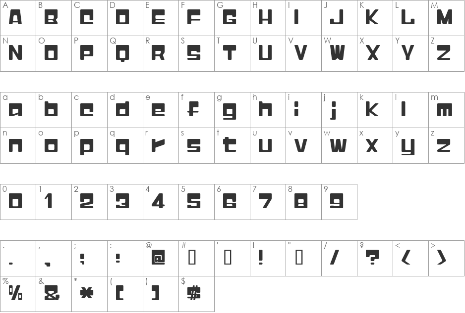 I2Macross font character map preview