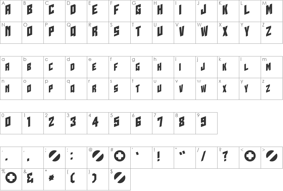 I2trigunMaximum font character map preview