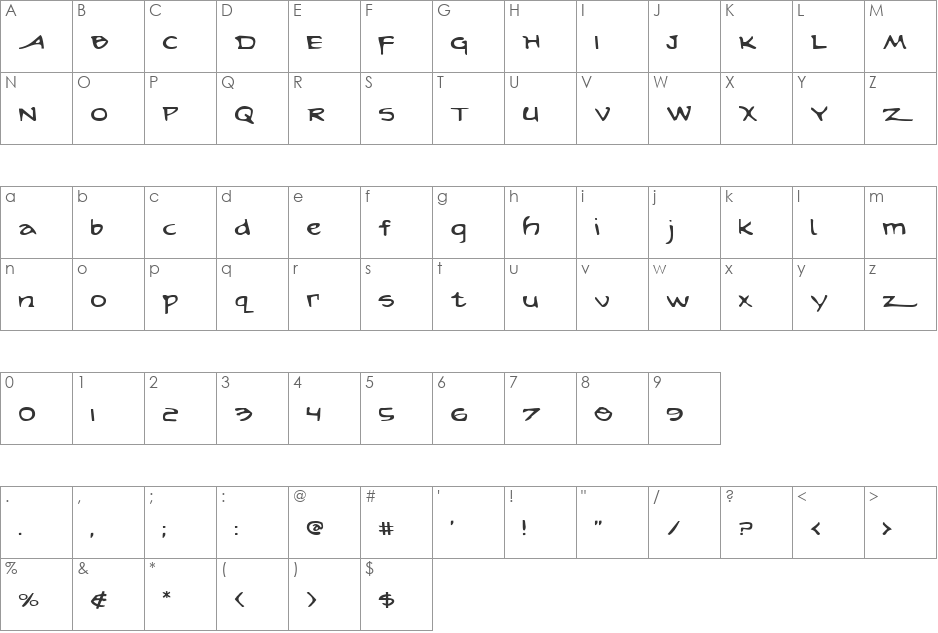 Arilon Expanded font character map preview