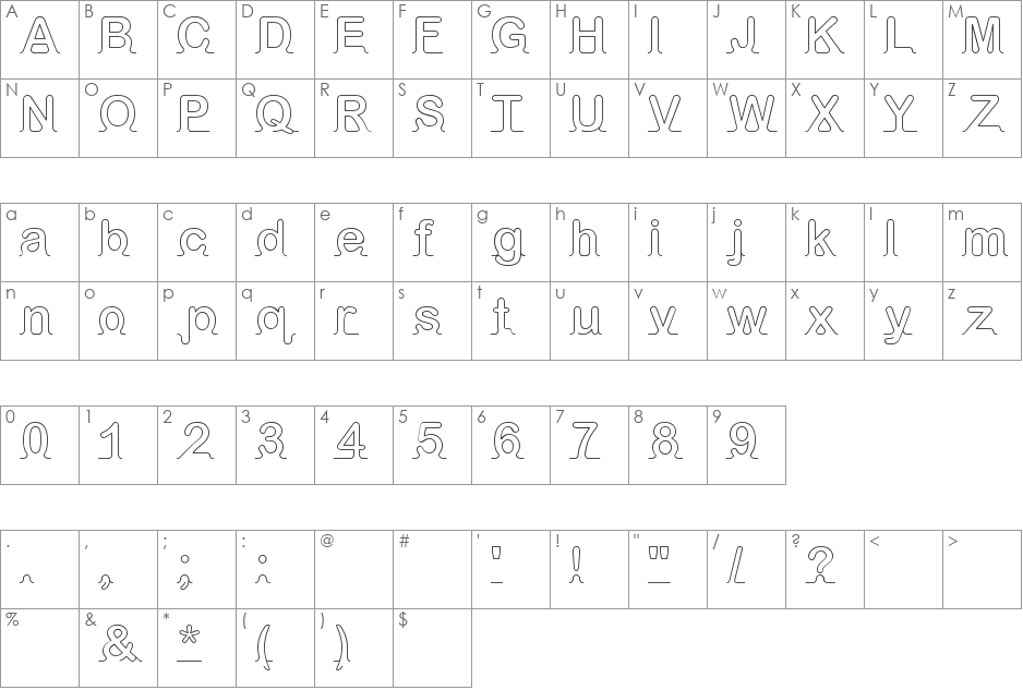 iarnold font character map preview