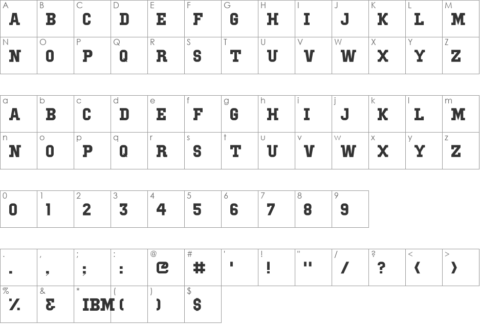 IBM Block Serif font character map preview
