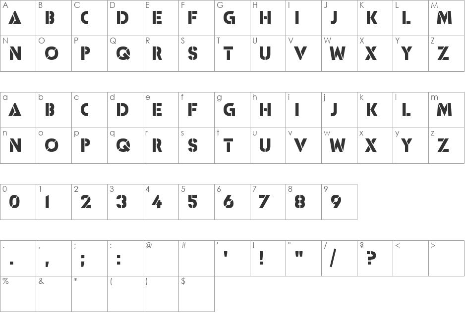 ICBM SS-20 font character map preview