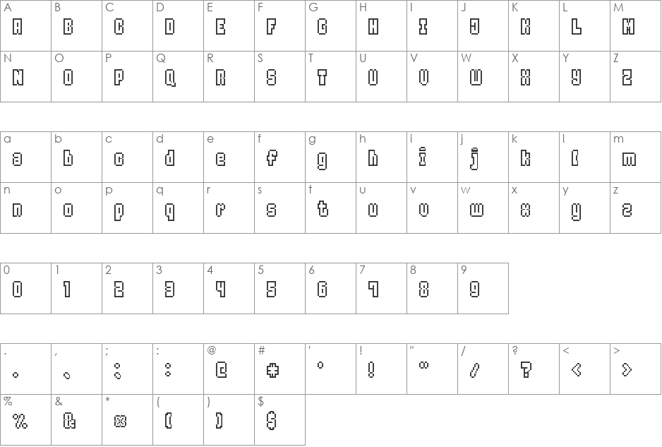 Ice Pixel7 font character map preview