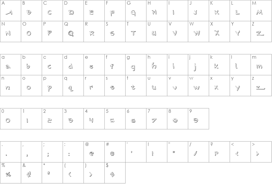 Arilon Shadow font character map preview