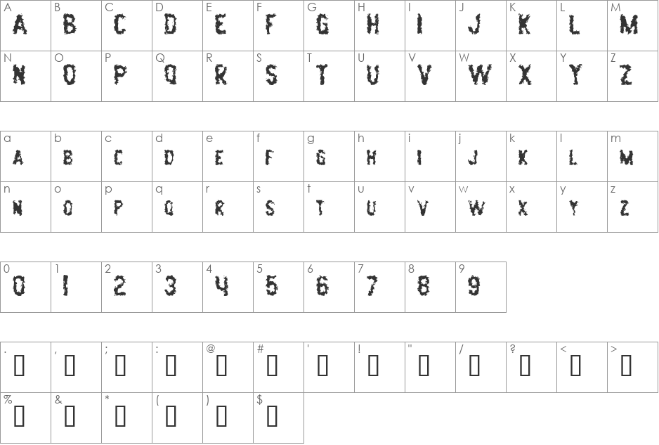 Ich Bins font character map preview