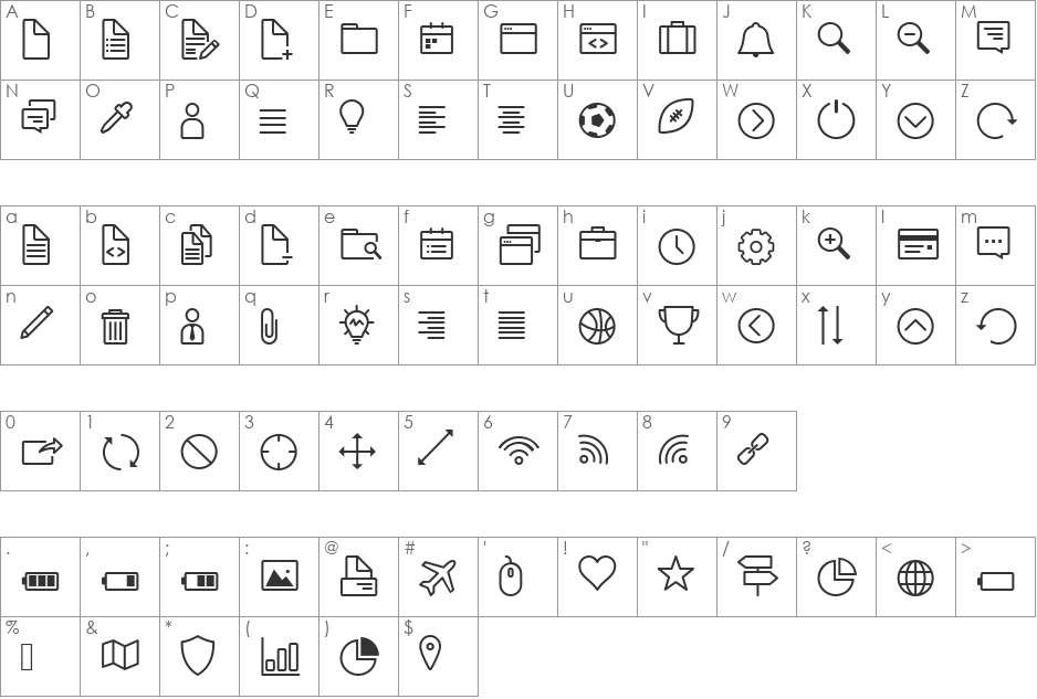 Icon-Works font character map preview