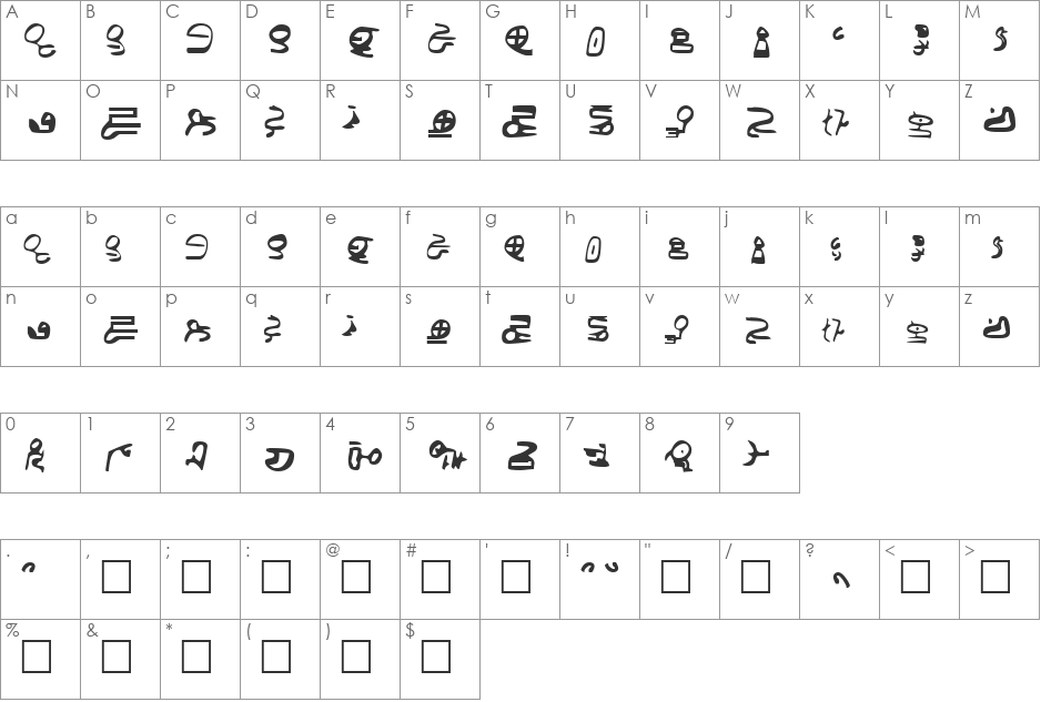 ID4 Alien Script font character map preview
