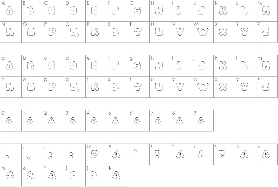 ARISE font character map preview