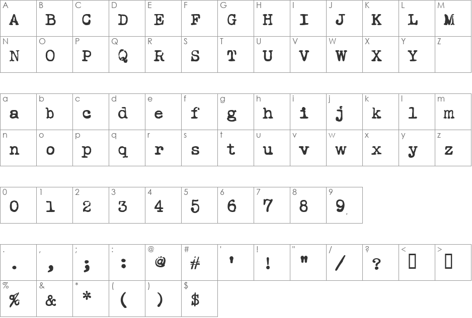 Ieicester font character map preview