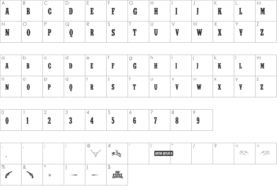 IFC INSANE RODEO BOLD font character map preview