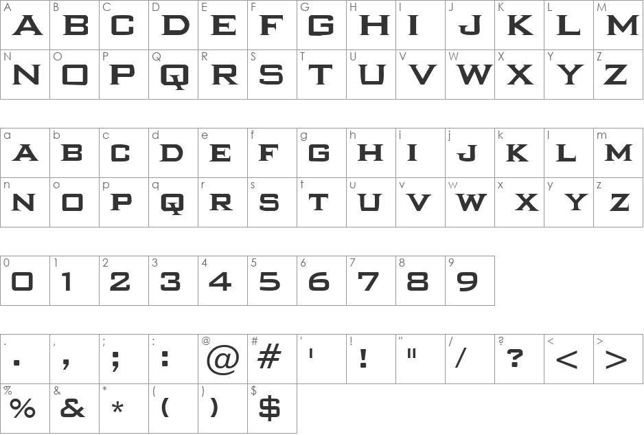 Ikarus font character map preview