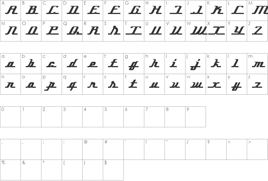 Ikarus demo font character map preview