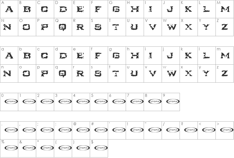 Ikarus Turbulence font character map preview