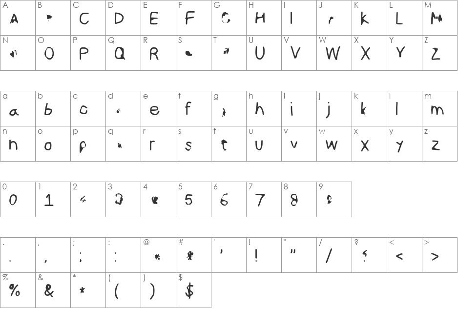 ILikeTurtles font character map preview